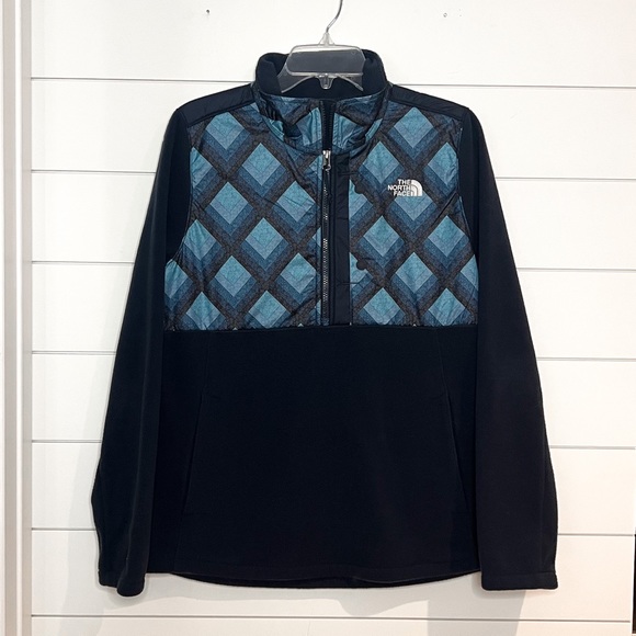 The North Face Tops - North Face | quarter zip tartan plaid blue and white fleece pullover sweatshirt